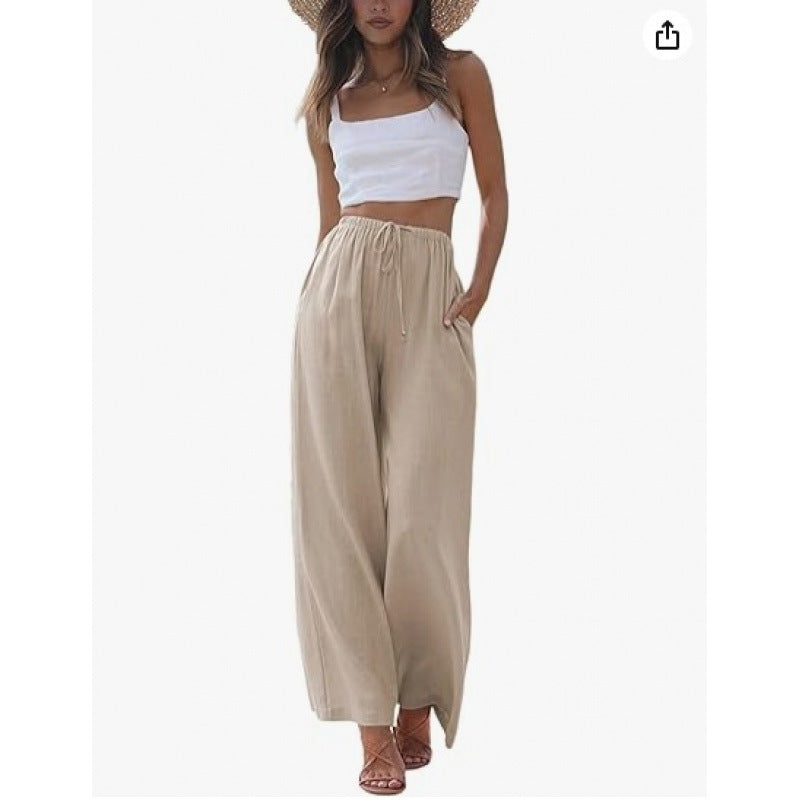 VVZ Women's Cotton-Linen Wide-Leg Summer Trousers