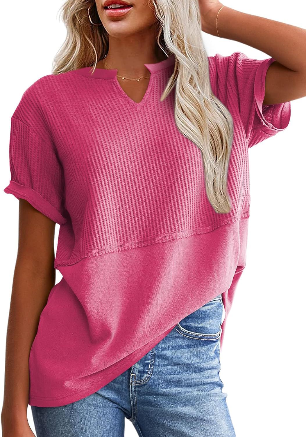 VVZ Cozy Oversized Waffle Knit V-Neck Top