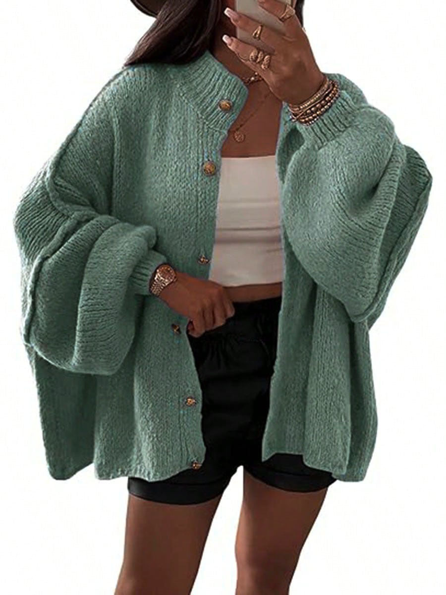 VVZ Women's Winter Button Down Cardigan Sweaters Mock Neck Lantern