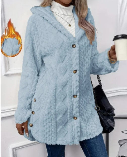 VVZ Women's Fall Winter Warm Fashion Jacquard Hooded Cardigan Long Sleeve Coat