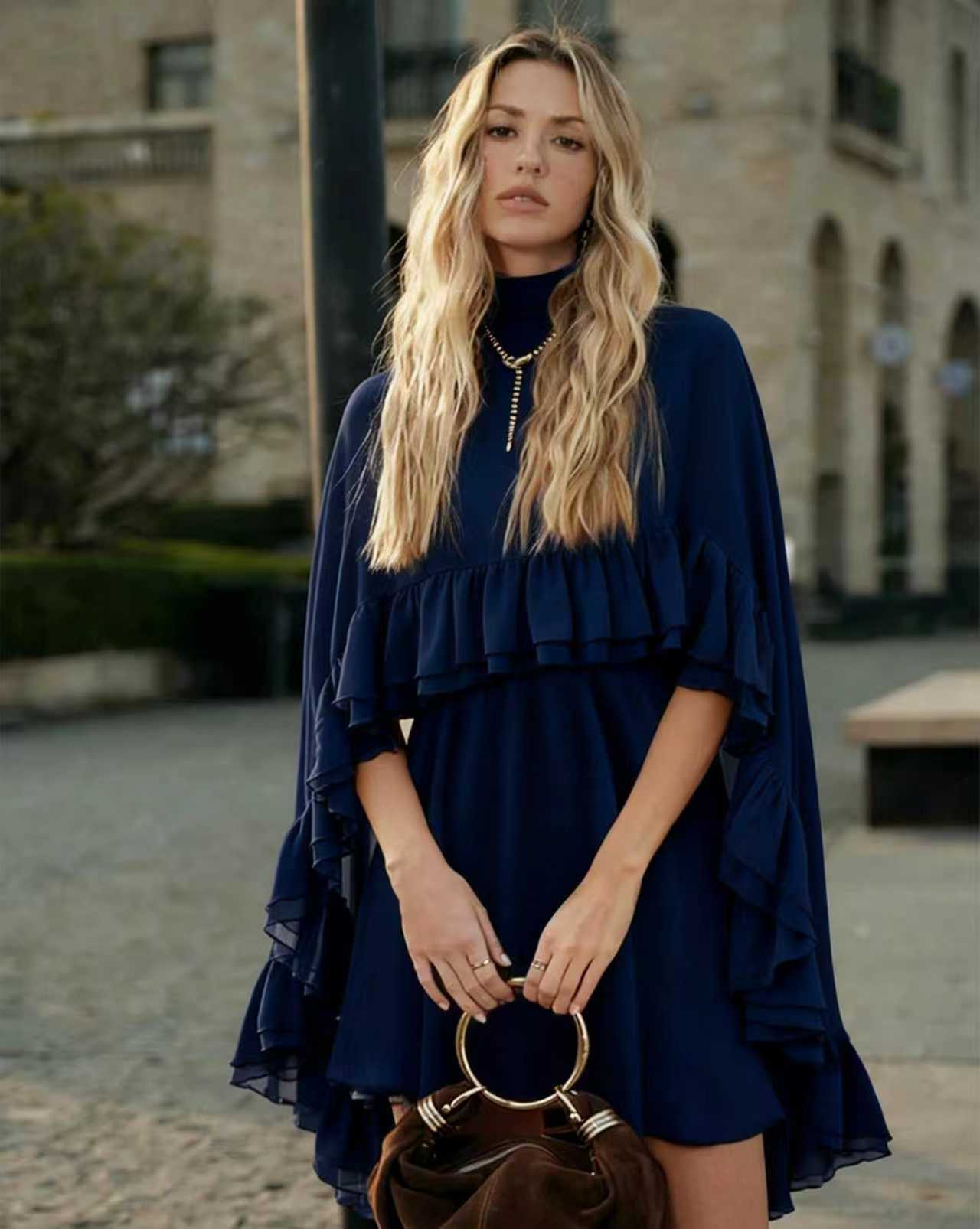 VVZ Semi-Sheer Chiffon Ruffled Dress