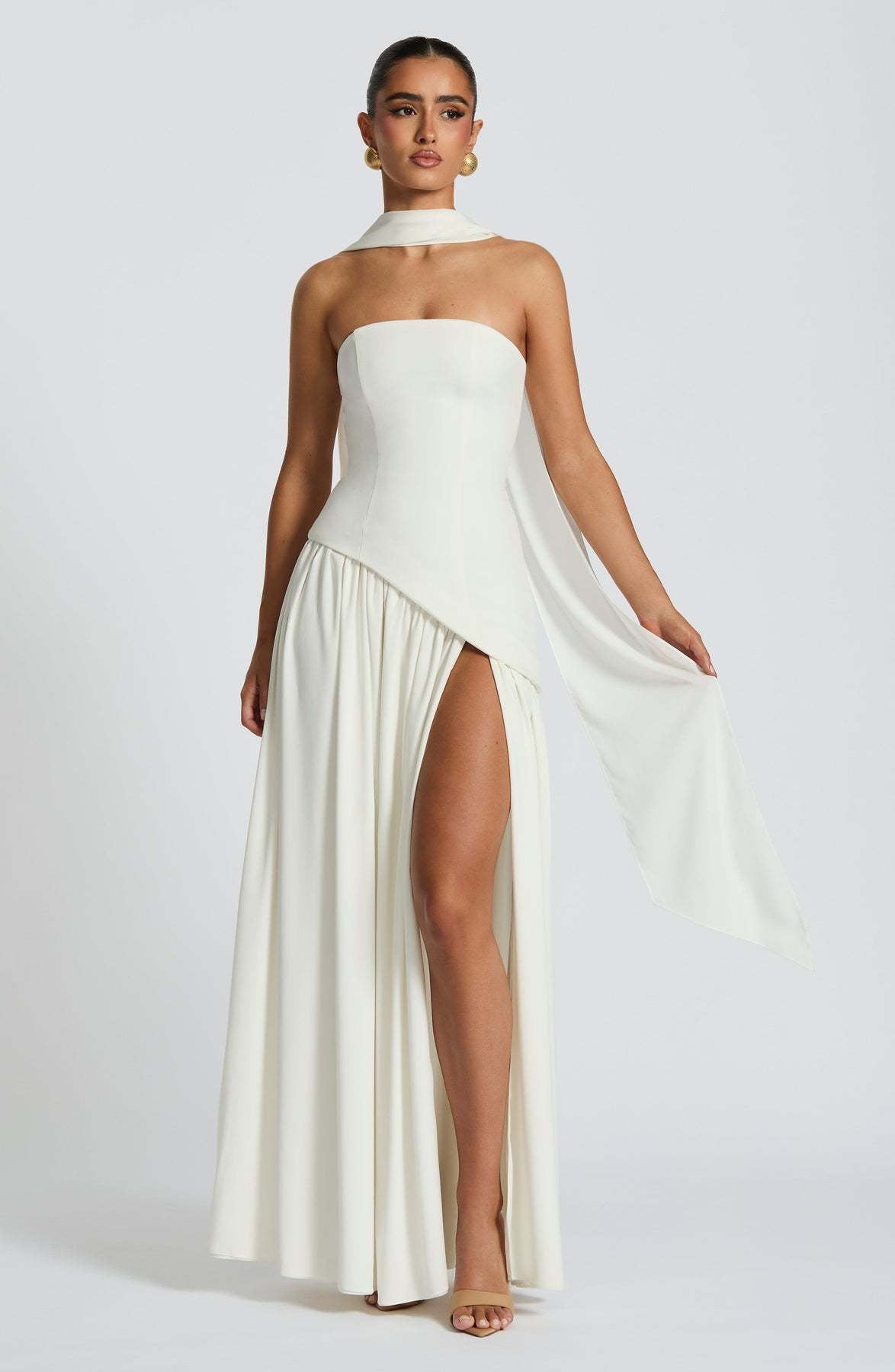 VVZ Women's Solid-Color Strapless Slit Dress