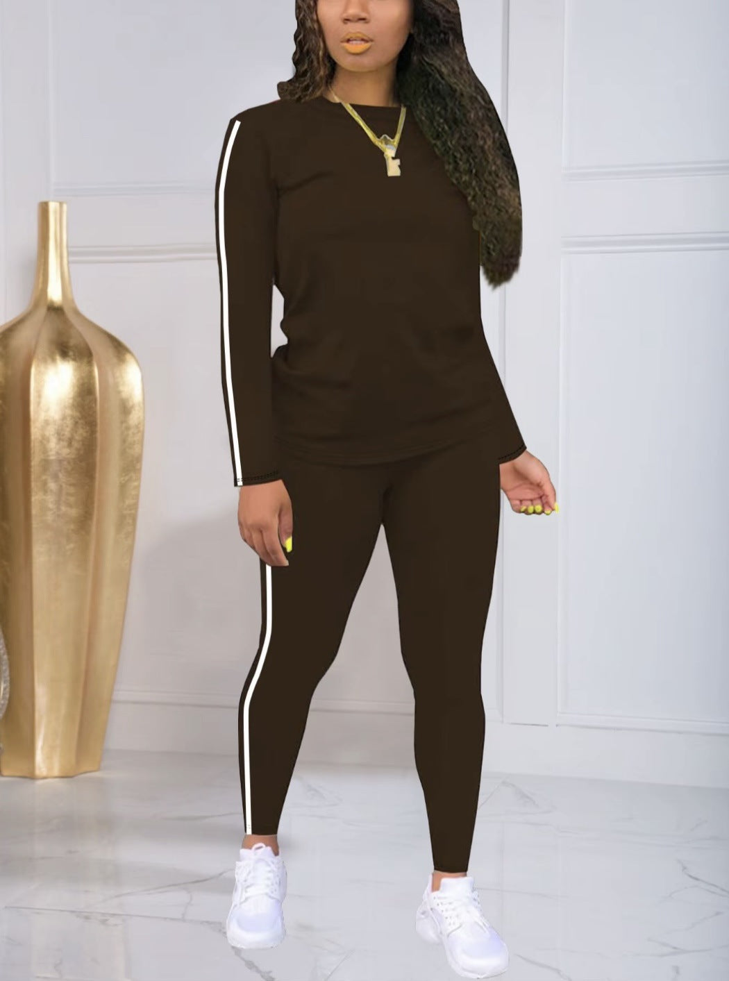 VVZ Women's Striped Print Long Sleeve Top & Pants Two-piece Set