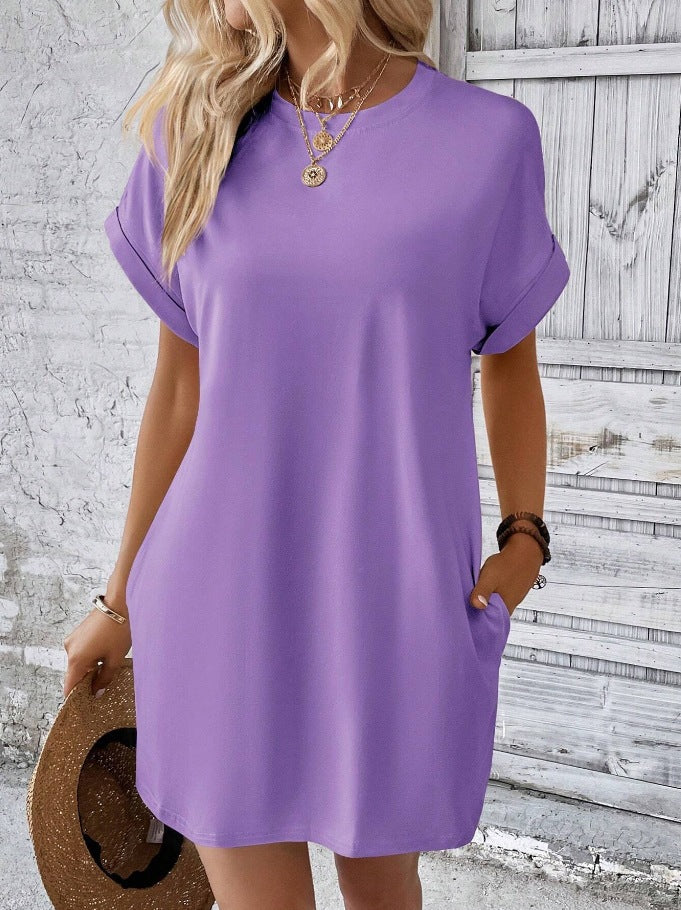VVZ Women's Plain Pocket Batwing Sleeve Dress