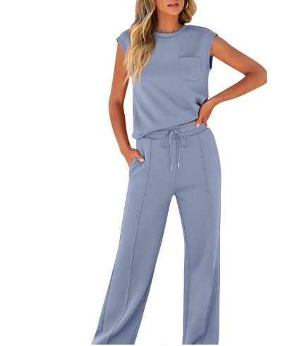 VVZ Women's Solid Tank Top & Drawstring Waist Pants Two-piece Set