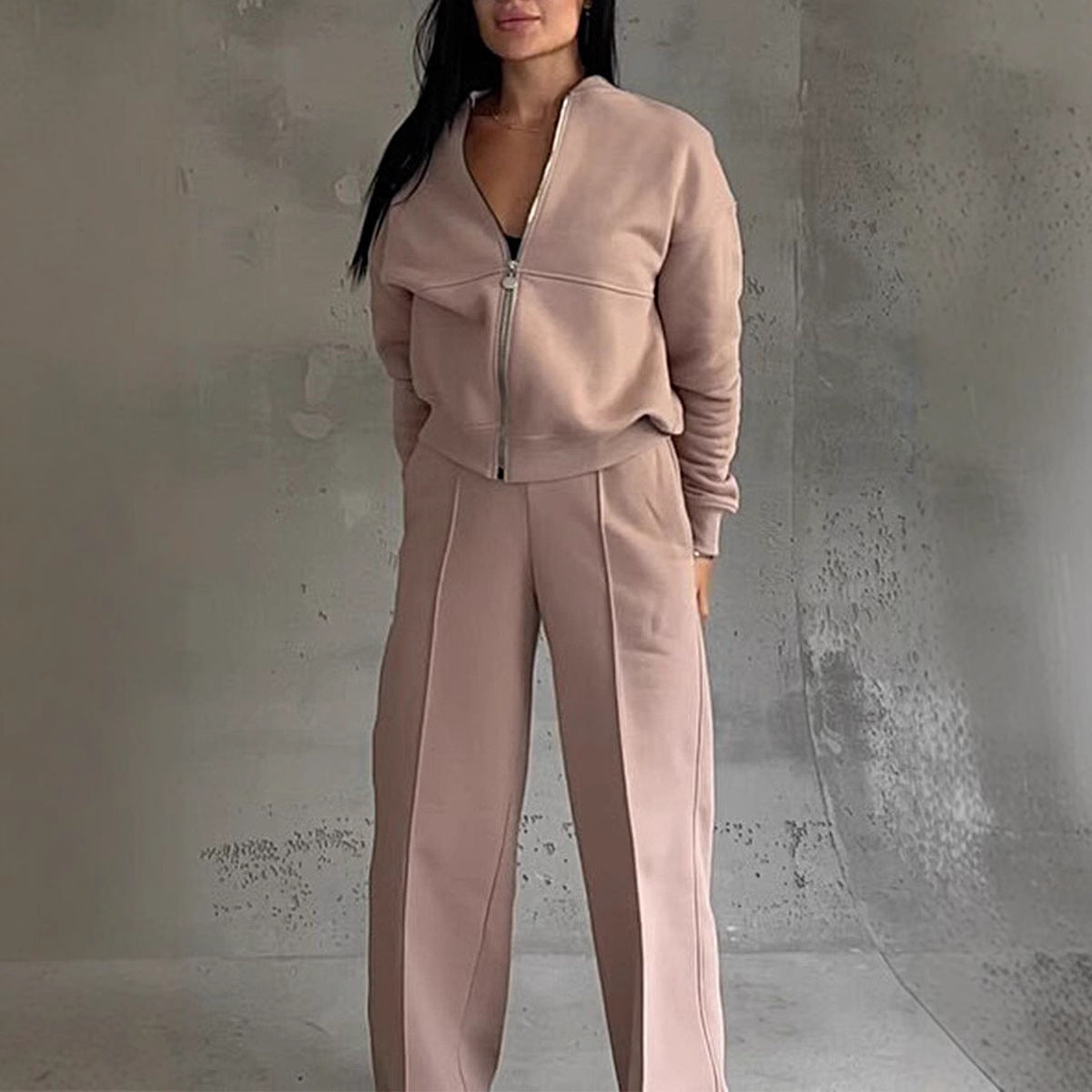 VVZ Women's Casual Striped Long Sleeve Zipper Jacket and Pants Set
