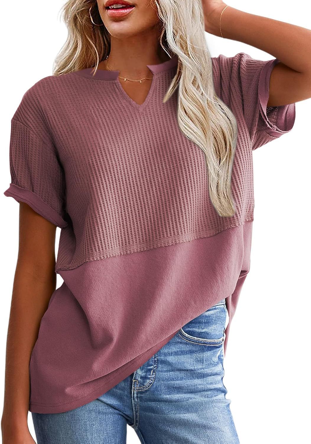 VVZ Cozy Oversized Waffle Knit V-Neck Top
