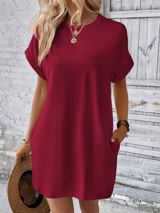 VVZ Women's Plain Pocket Batwing Sleeve Dress