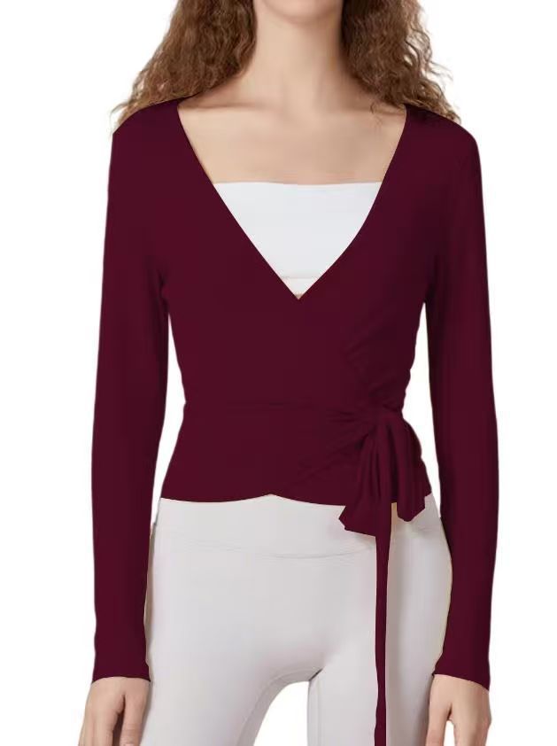VVZ Long Sleeve Deep V Neck Solid ColorFit T-Shirts