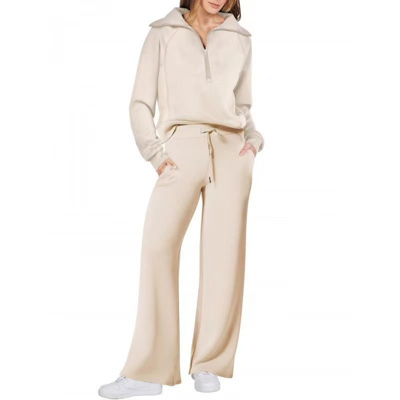 VVZ Women's Casual 2-Piece Sweatsuit Set - Half Zip Pullover Sweatshirt & Wide Leg Pants