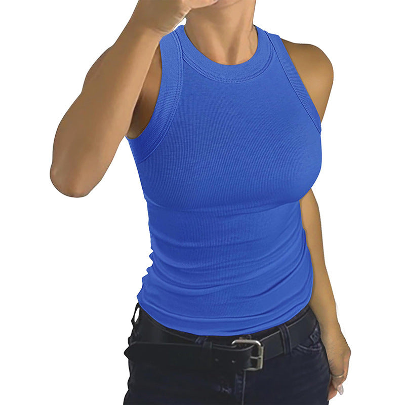 VVZ Women Summer Stretch Slim Round Neck Ribbed Tank