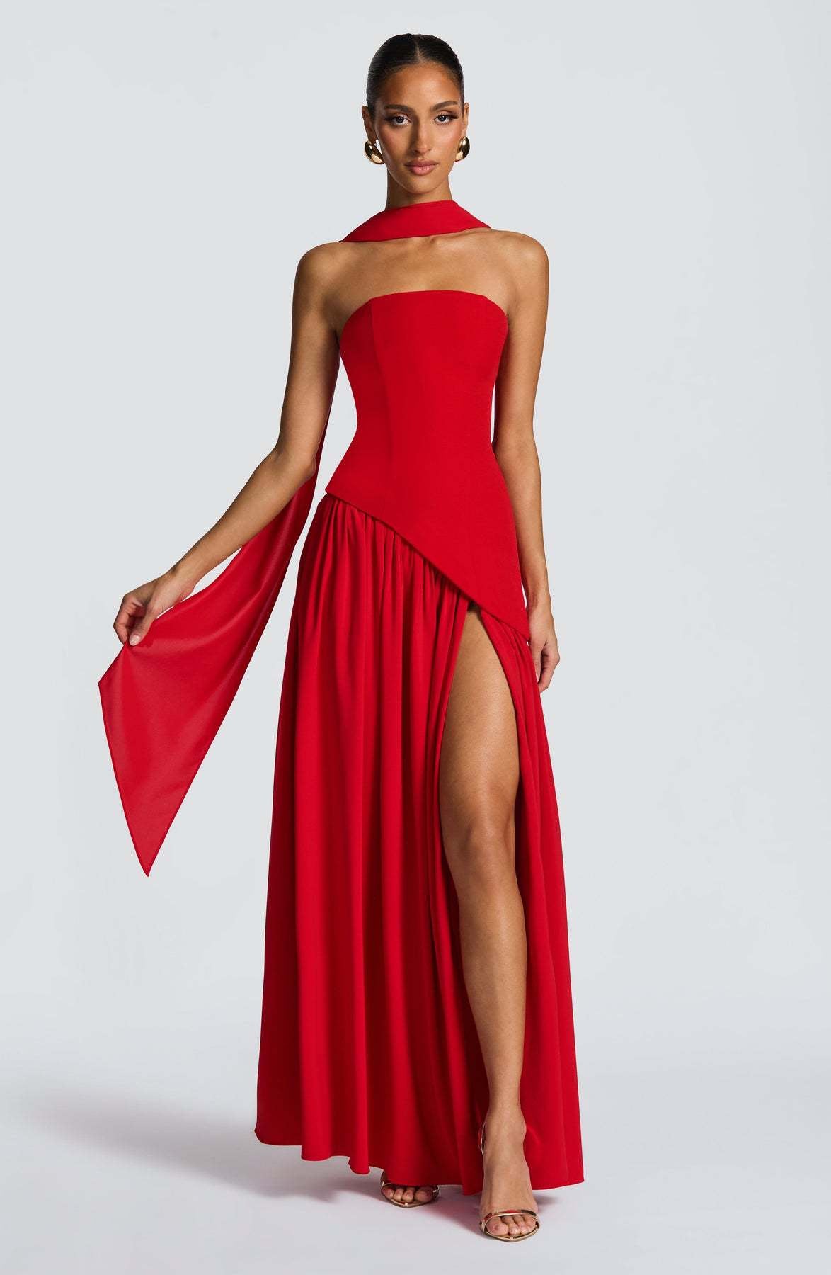 VVZ Women's Solid-Color Strapless Slit Dress