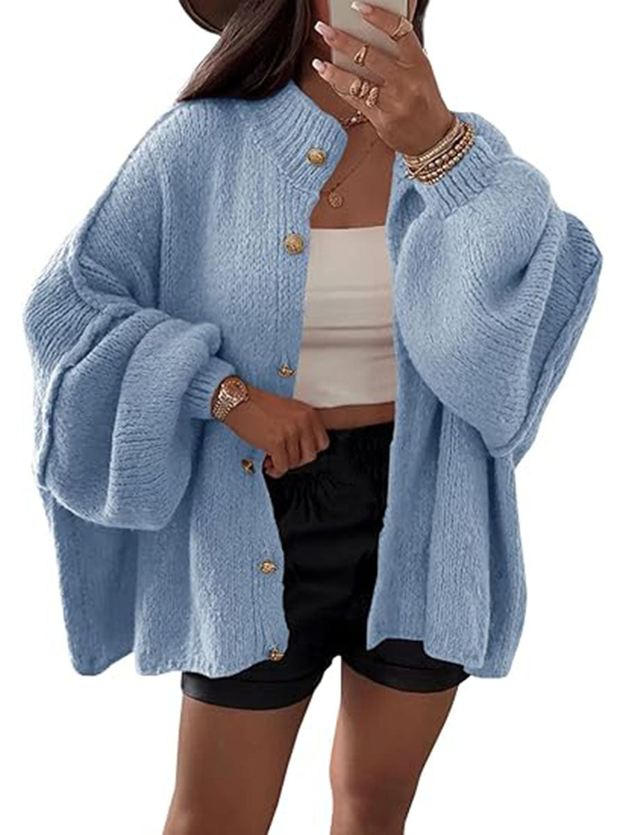 VVZ Women's Winter Button Down Cardigan Sweaters Mock Neck Lantern