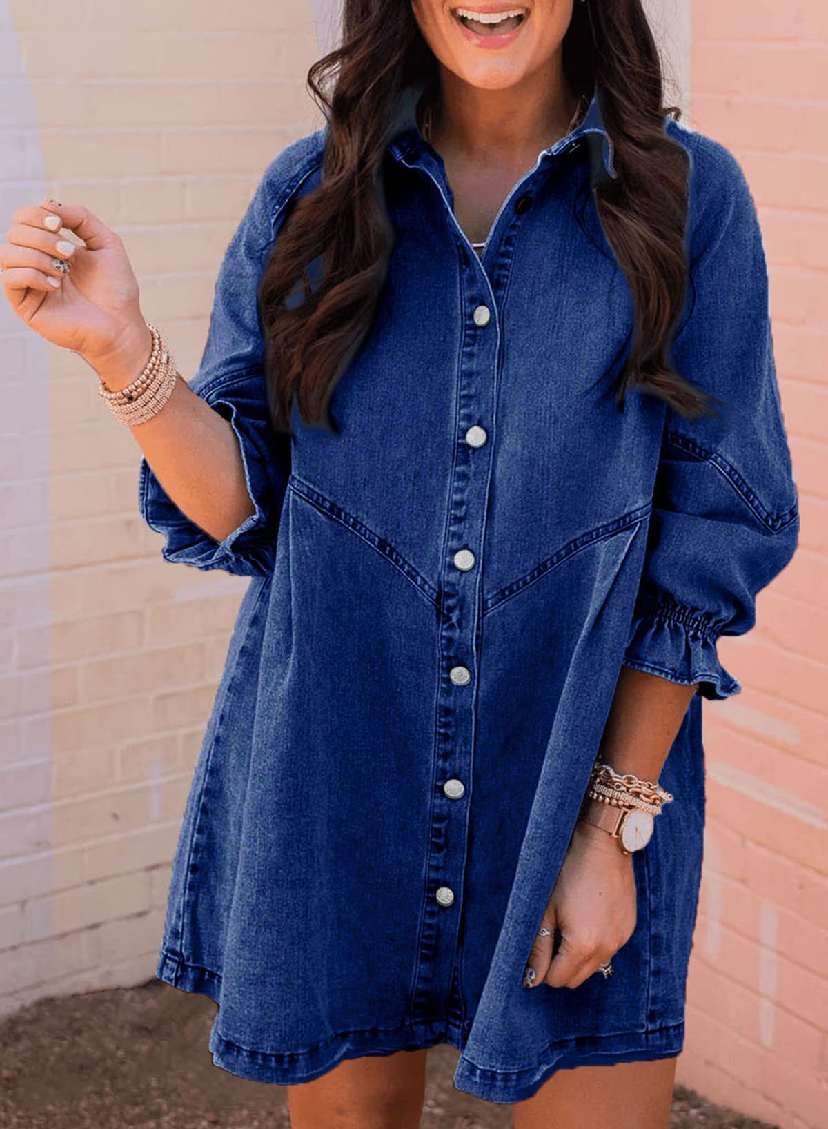 VVZ Washed Denim Puff-Sleeve Mini Dress