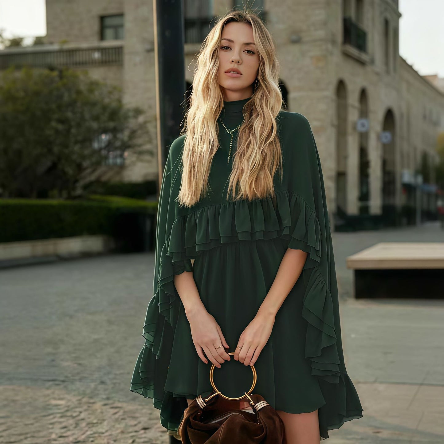 VVZ Semi-Sheer Chiffon Ruffled Dress