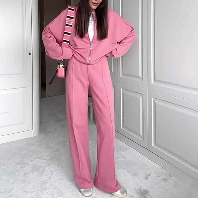 VVZ Women's Casual Striped Long Sleeve Zipper Jacket and Pants Set