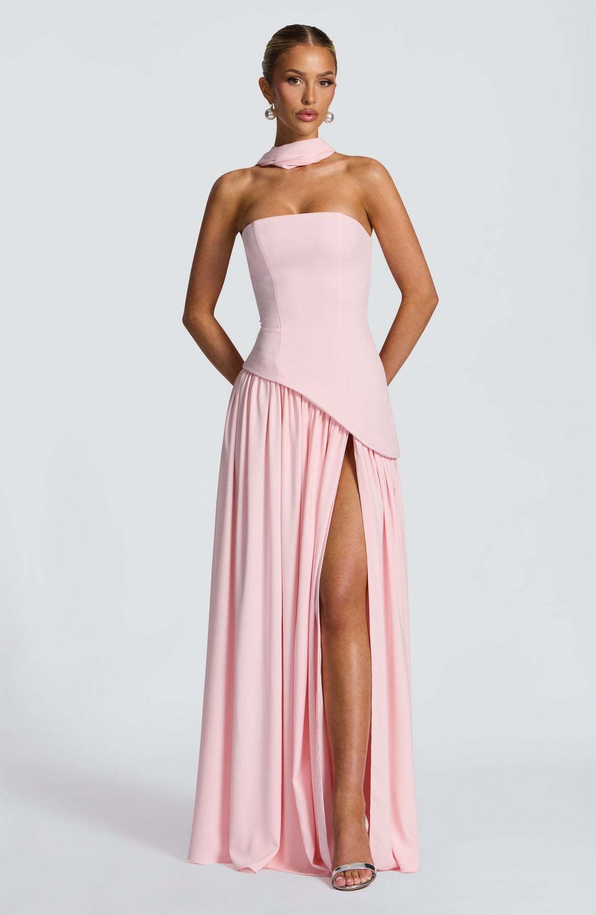VVZ Women's Solid-Color Strapless Slit Dress