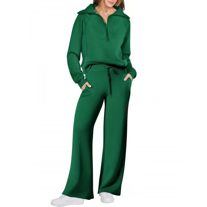 VVZ Women's Casual 2-Piece Sweatsuit Set - Half Zip Pullover Sweatshirt & Wide Leg Pants