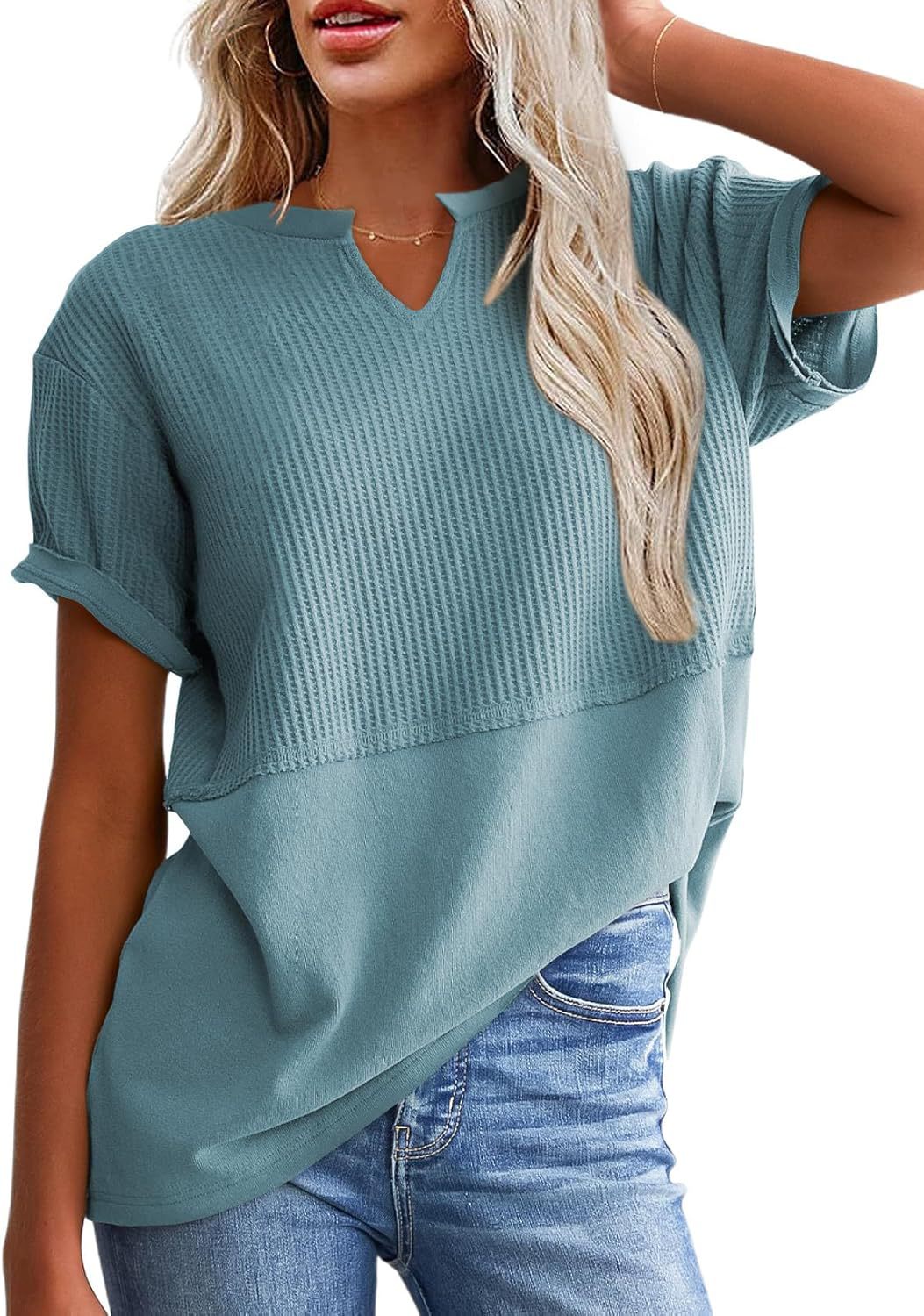 VVZ Cozy Oversized Waffle Knit V-Neck Top