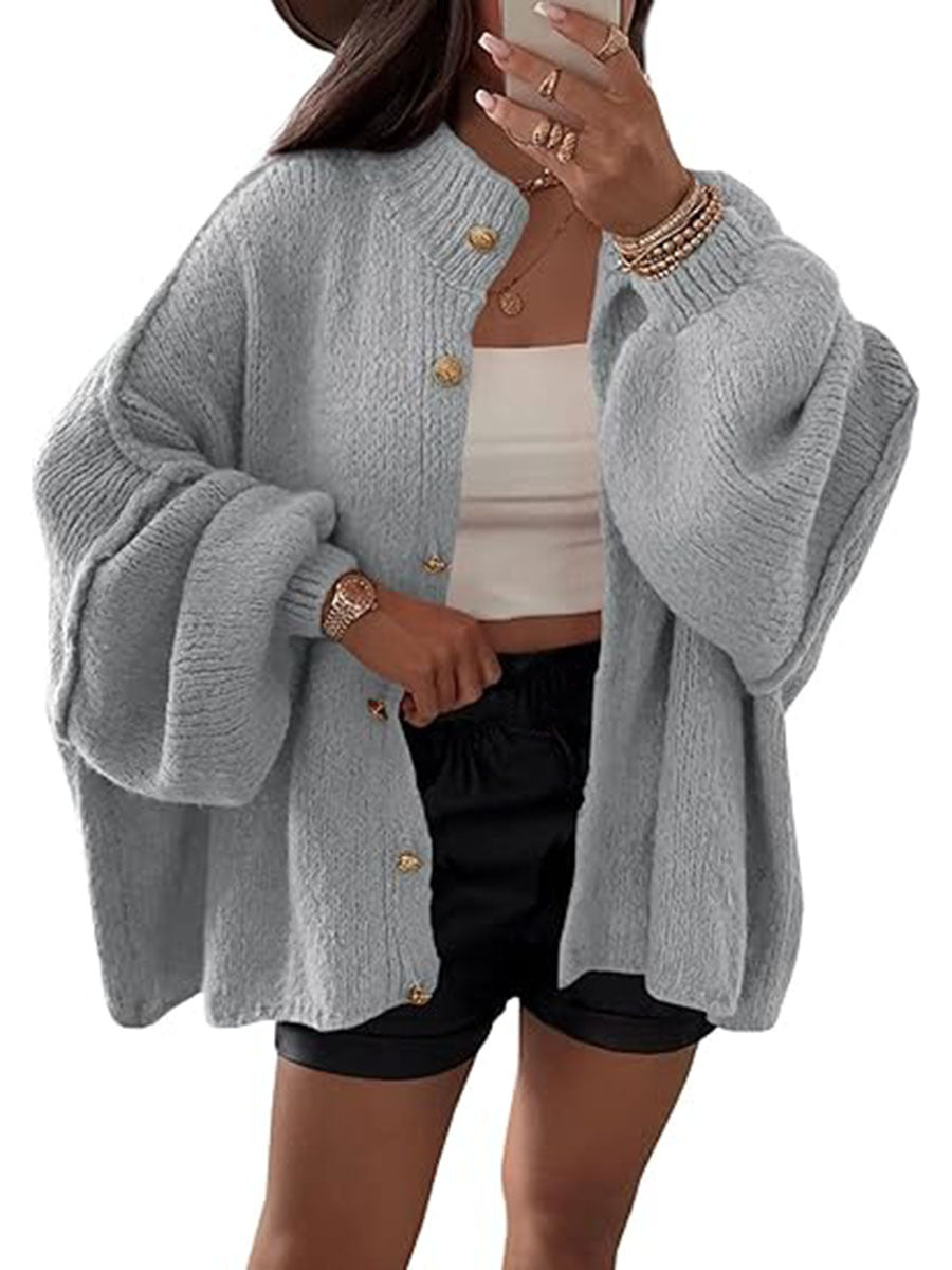 VVZ Women's Winter Button Down Cardigan Sweaters Mock Neck Lantern