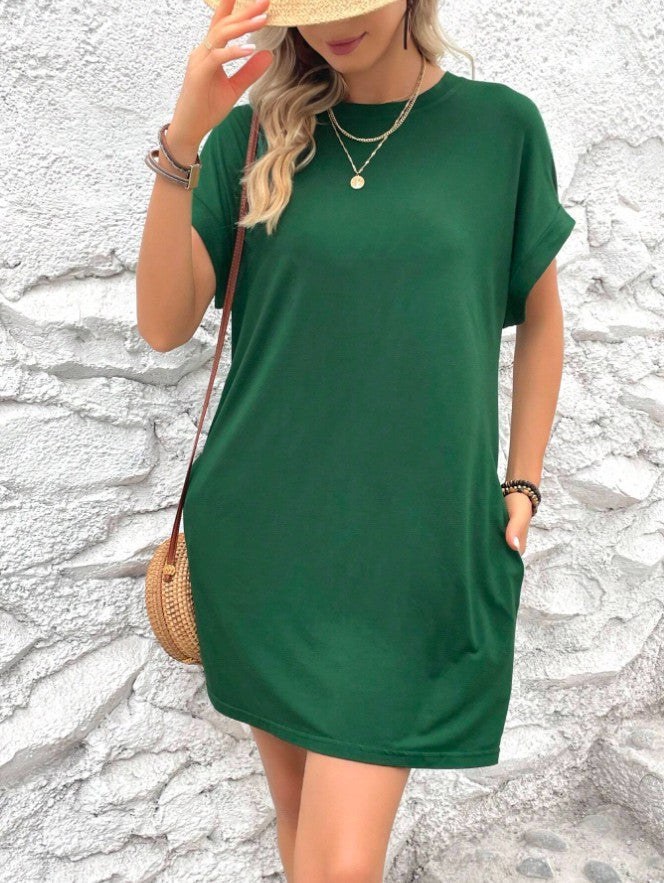 VVZ Women's Plain Pocket Batwing Sleeve Dress