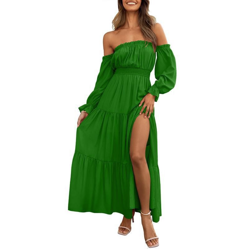 VVZ  High Waist Side Split Flowy A Line Tiered Long Maxi Dress