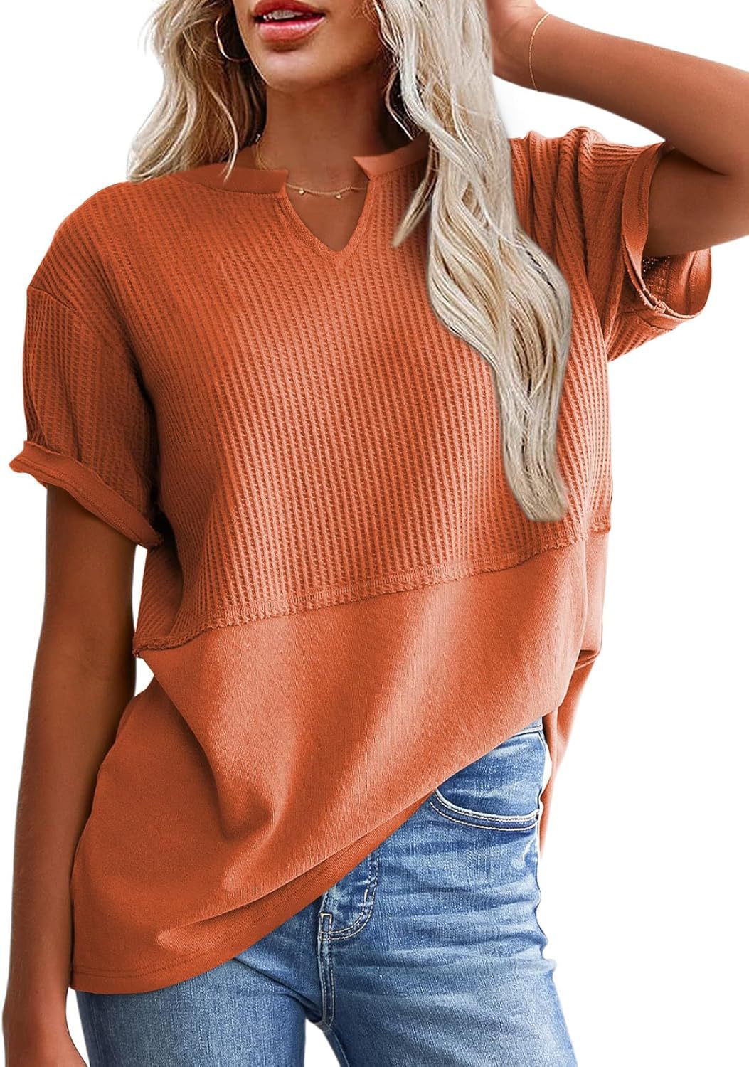 VVZ Cozy Oversized Waffle Knit V-Neck Top