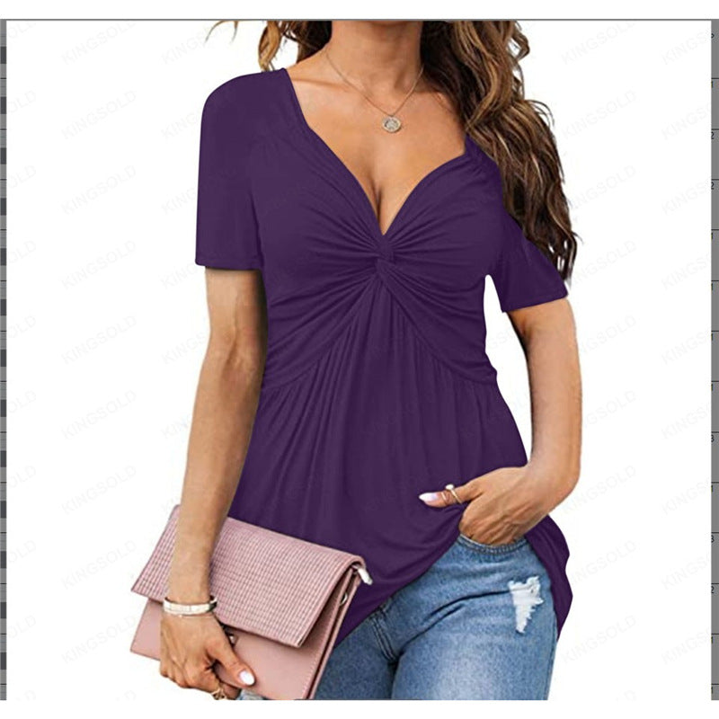 VVZ Solid Twist Front V Neck Tee