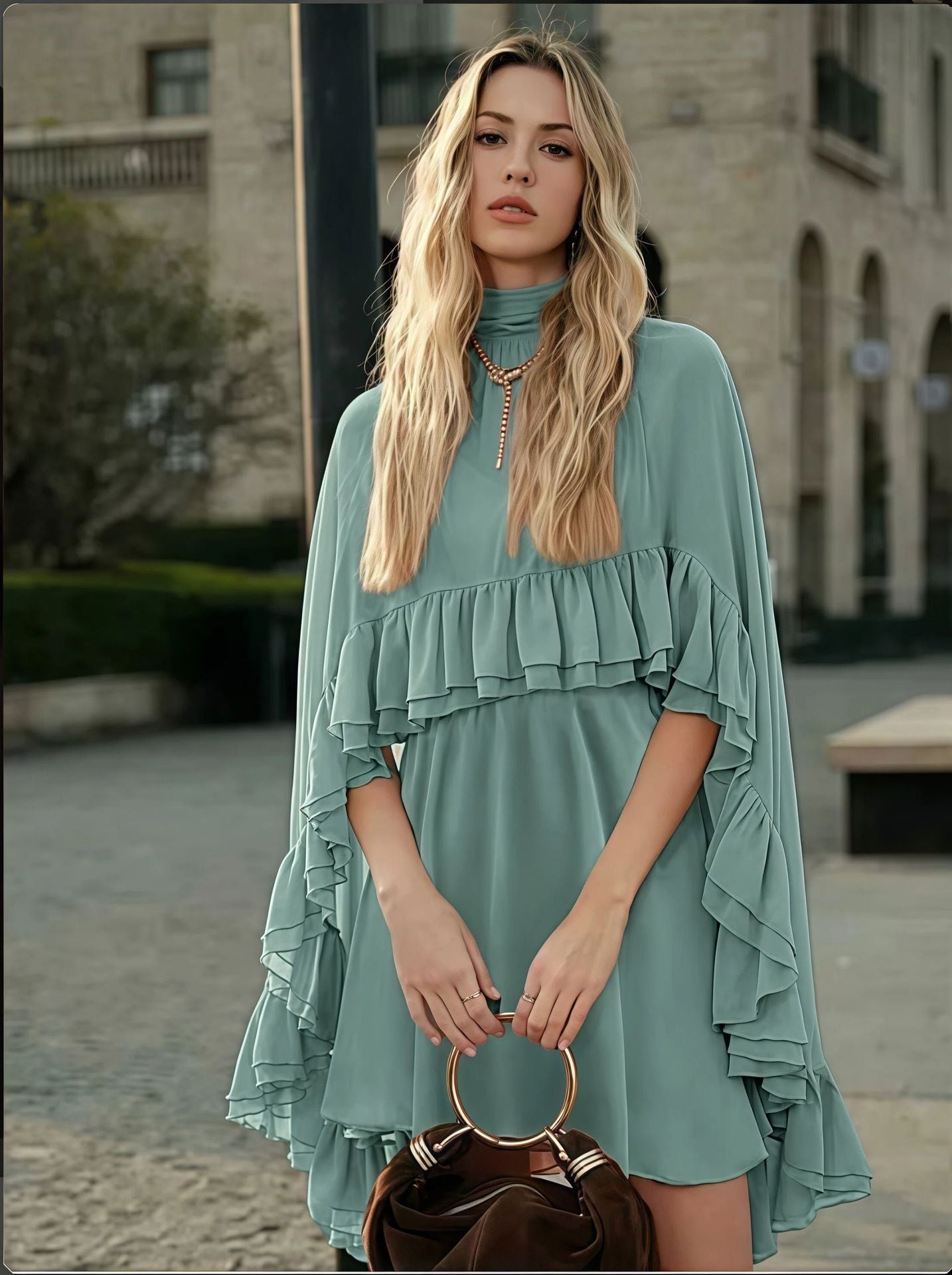 VVZ Semi-Sheer Chiffon Ruffled Dress