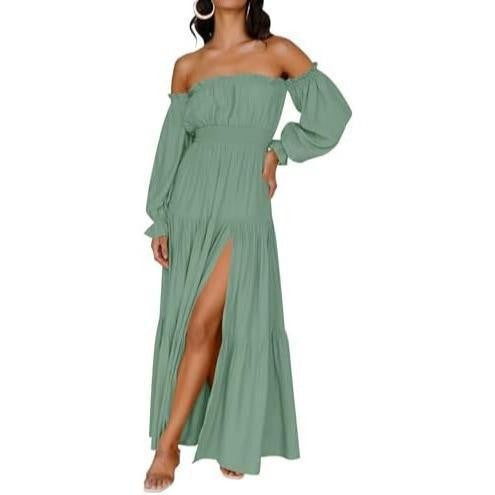 VVZ  High Waist Side Split Flowy A Line Tiered Long Maxi Dress