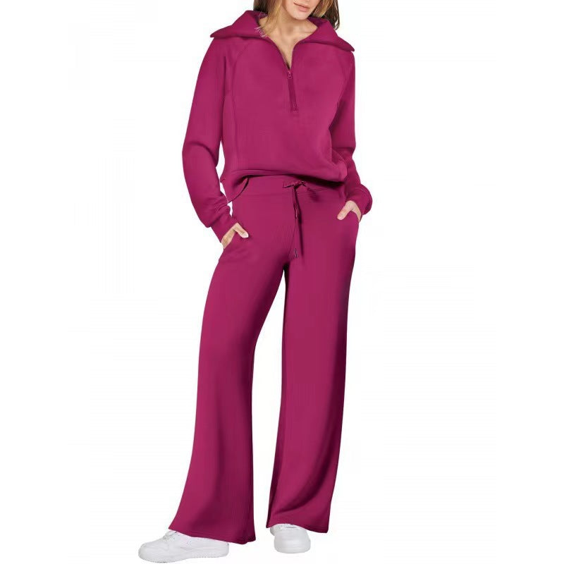 VVZ Women's Casual 2-Piece Sweatsuit Set - Half Zip Pullover Sweatshirt & Wide Leg Pants