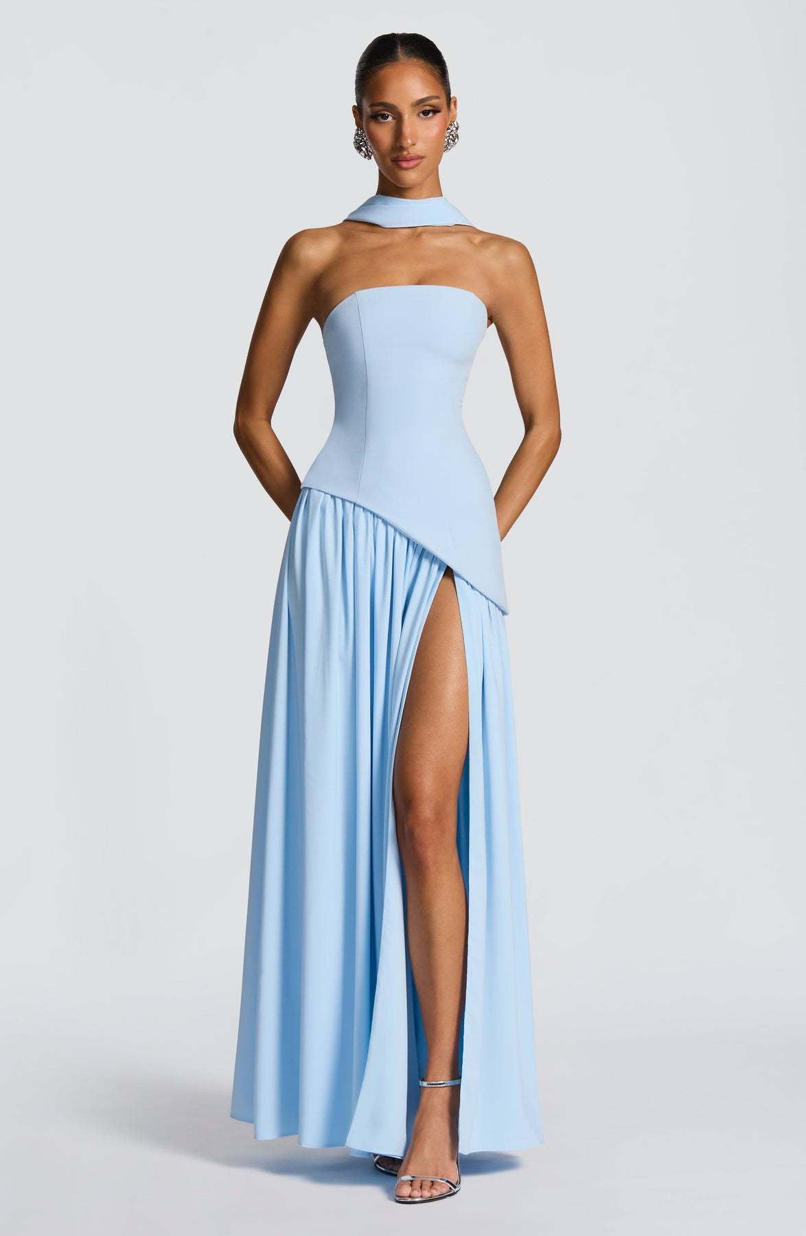 VVZ Women's Solid-Color Strapless Slit Dress