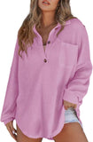 VVZ Women's Oversized Henley Waffle Shirts