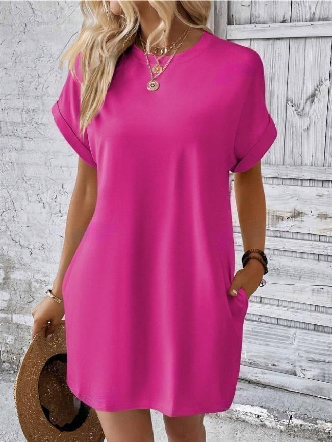 VVZ Women's Plain Pocket Batwing Sleeve Dress