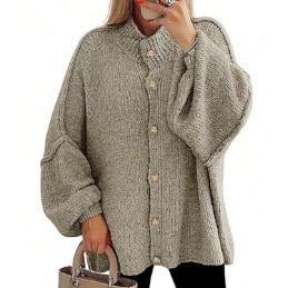 VVZ Women's Winter Button Down Cardigan Sweaters Mock Neck Lantern