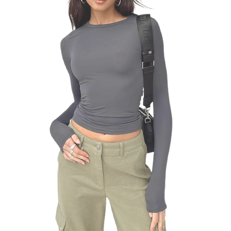 VVZ Long Sleeve Shirts Basic Crop Tops