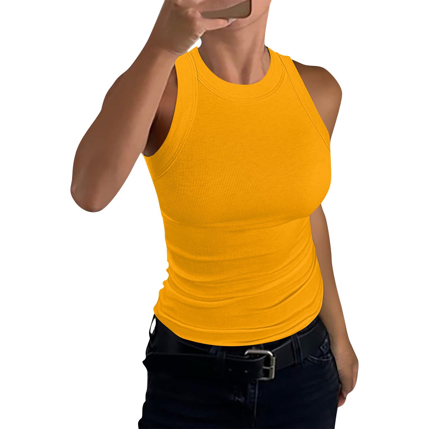 VVZ Women Summer Stretch Slim Round Neck Ribbed Tank