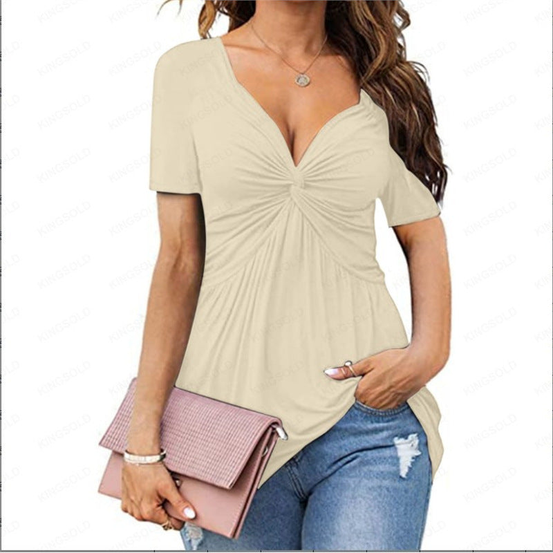 VVZ Solid Twist Front V Neck Tee