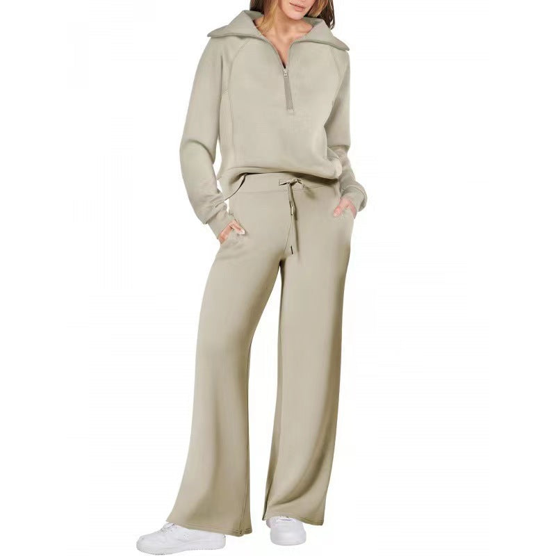 VVZ Women's Casual 2-Piece Sweatsuit Set - Half Zip Pullover Sweatshirt & Wide Leg Pants