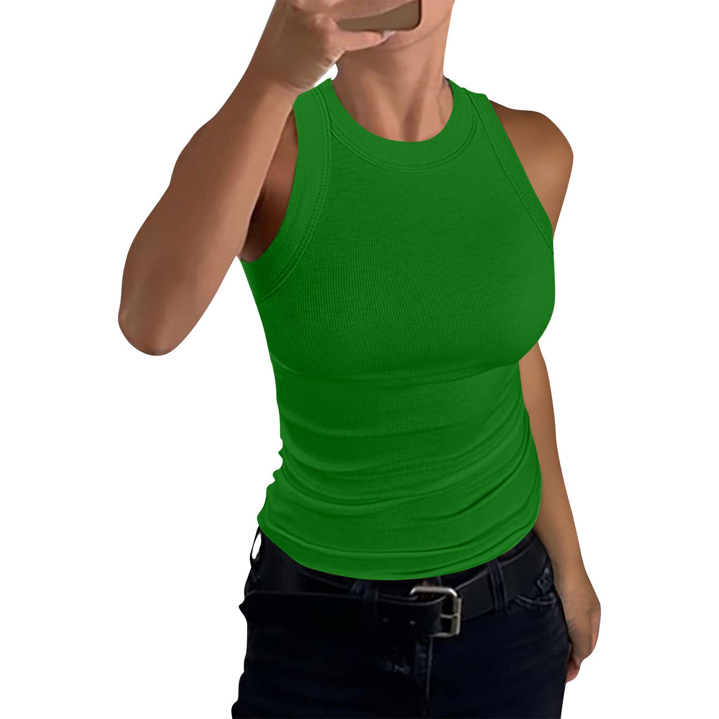 VVZ Women Summer Stretch Slim Round Neck Ribbed Tank
