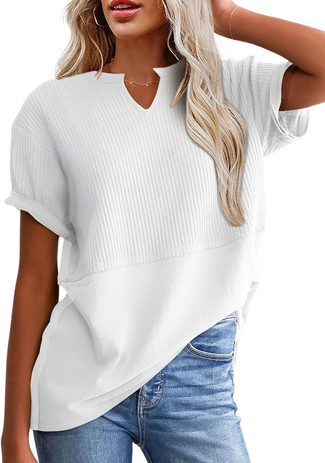 VVZ Cozy Oversized Waffle Knit V-Neck Top