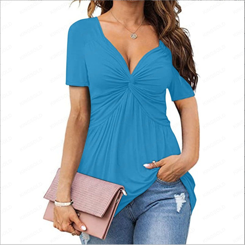 VVZ Solid Twist Front V Neck Tee