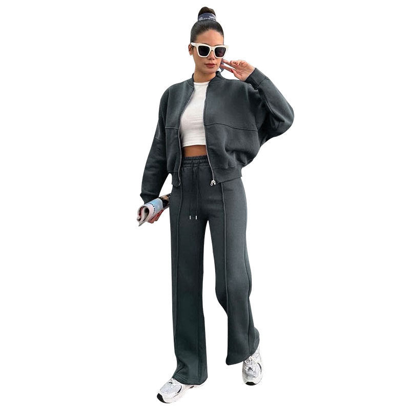 VVZ Women's Casual Striped Long Sleeve Zipper Jacket and Pants Set