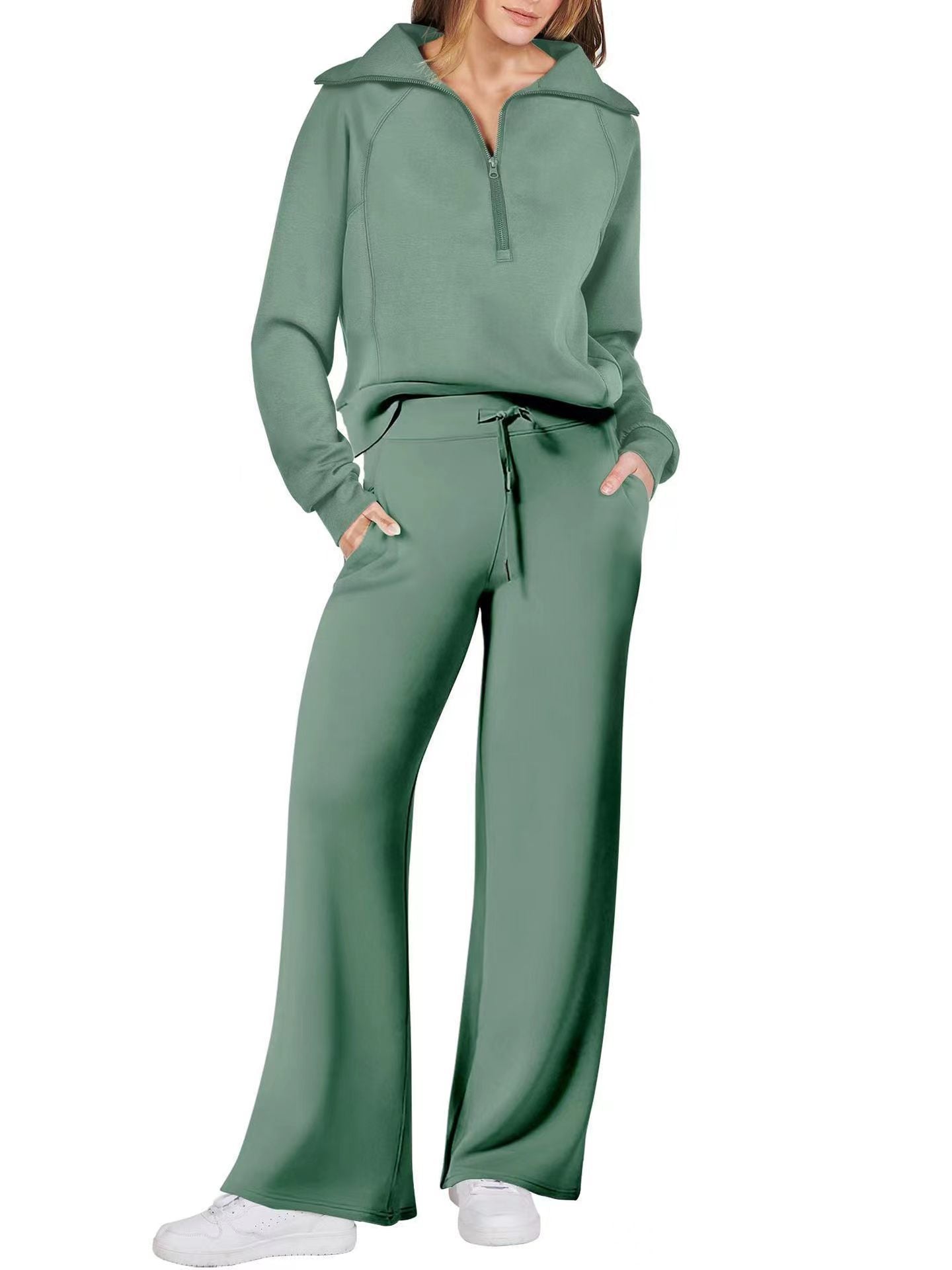 VVZ Women's Casual 2-Piece Sweatsuit Set - Half Zip Pullover Sweatshirt & Wide Leg Pants