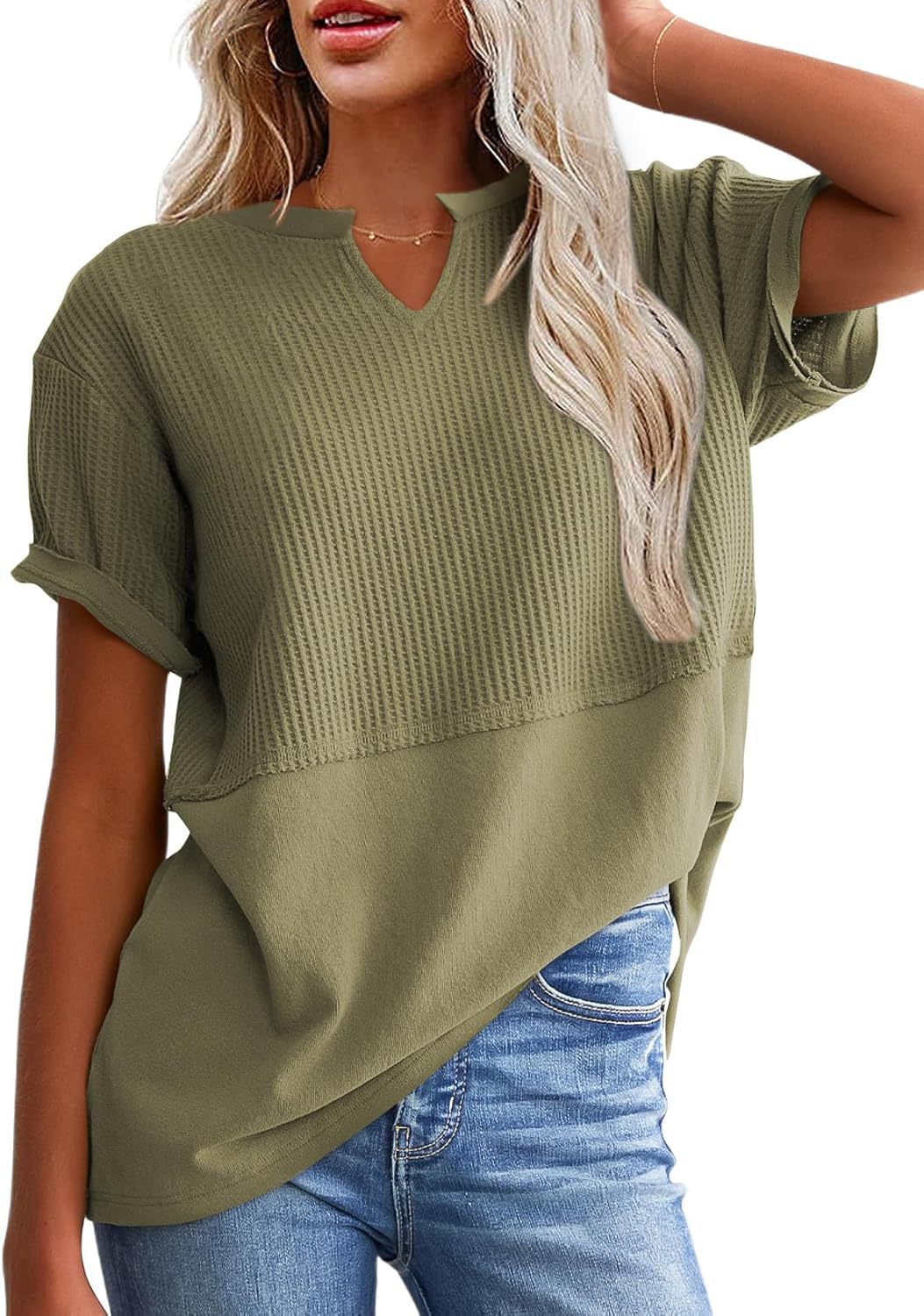 VVZ Cozy Oversized Waffle Knit V-Neck Top