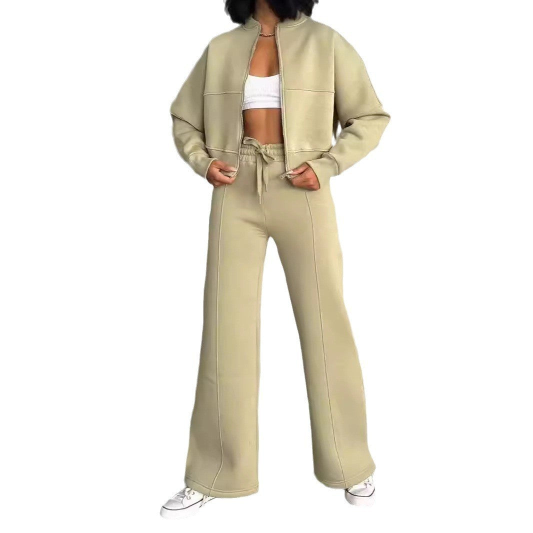 VVZ Women's Casual Striped Long Sleeve Zipper Jacket and Pants Set
