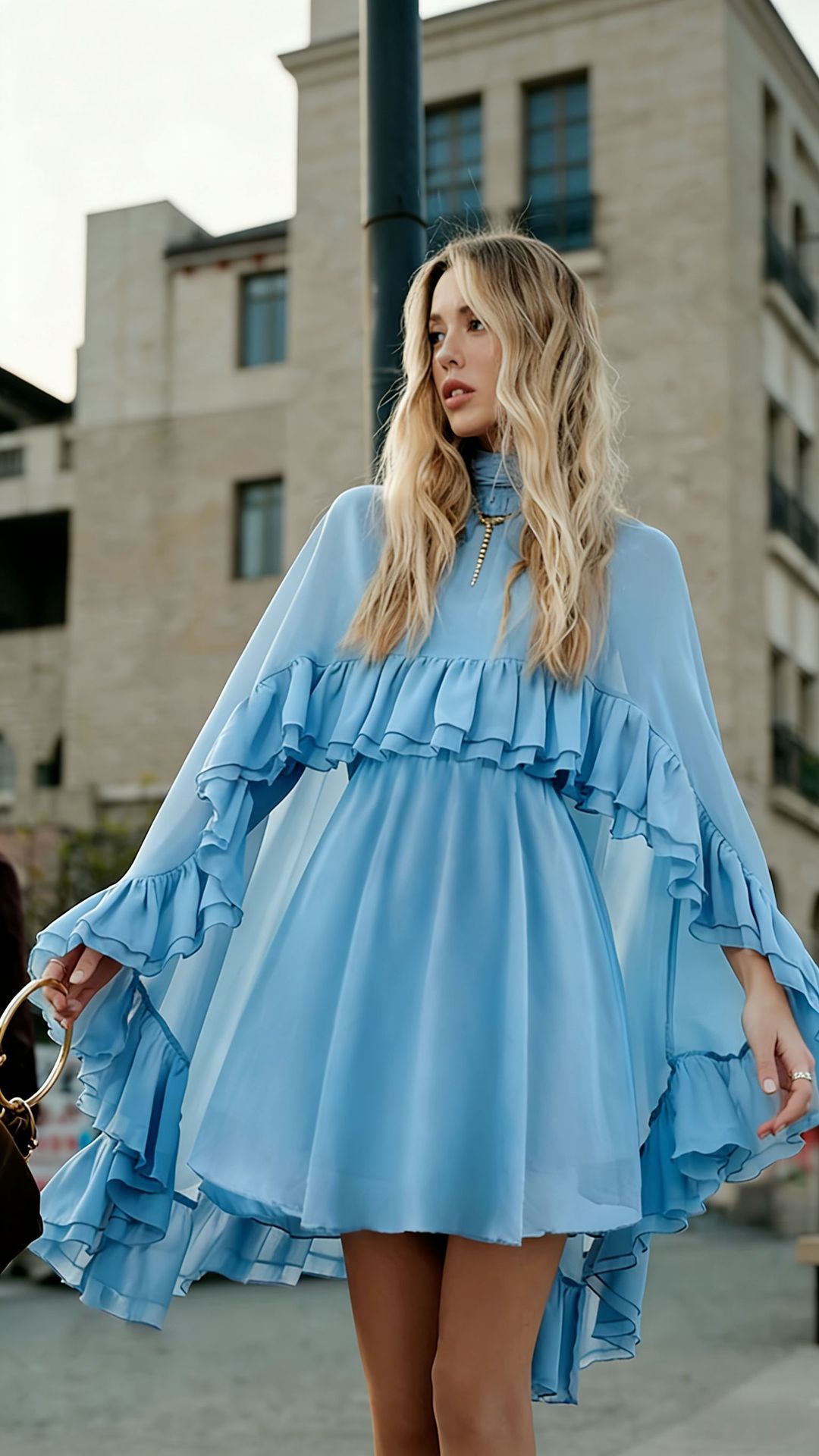 VVZ Semi-Sheer Chiffon Ruffled Dress