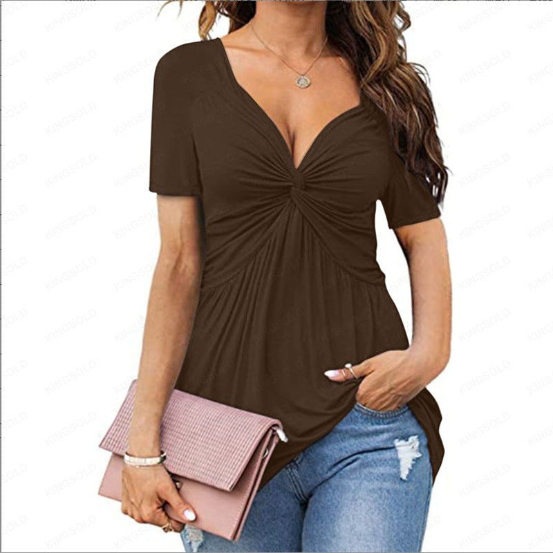 VVZ Solid Twist Front V Neck Tee