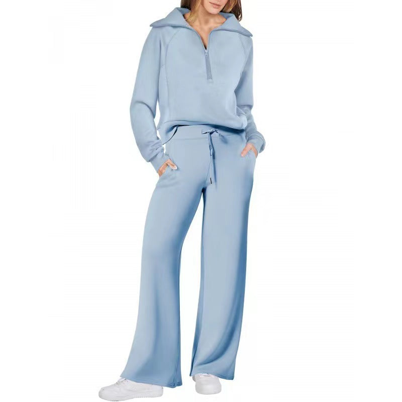 VVZ Women's Casual 2-Piece Sweatsuit Set - Half Zip Pullover Sweatshirt & Wide Leg Pants
