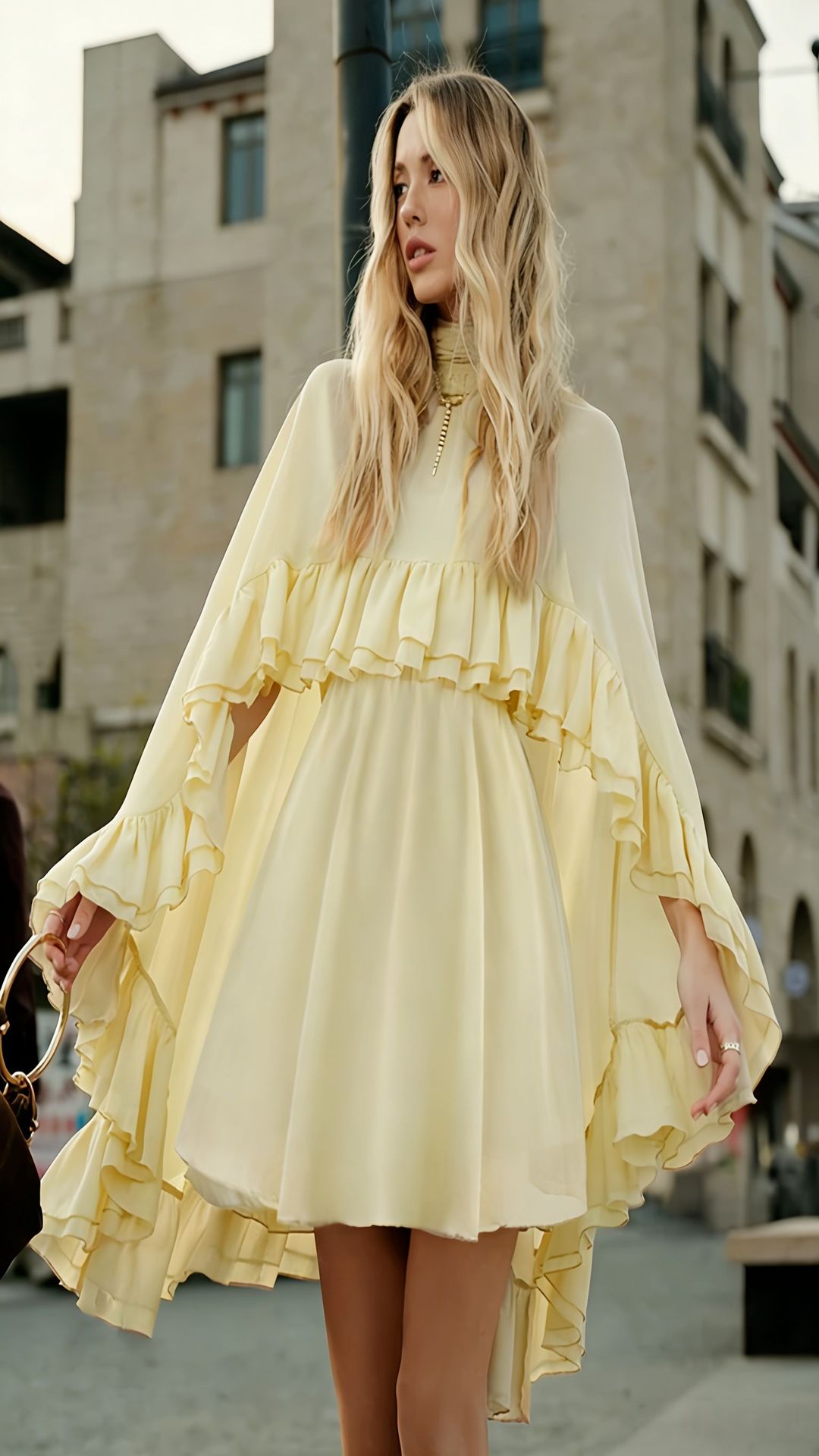 VVZ Semi-Sheer Chiffon Ruffled Dress